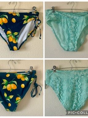 Bundle Women’s Bikini Bottoms - Lemon Print Navy & Mint Green 2PC